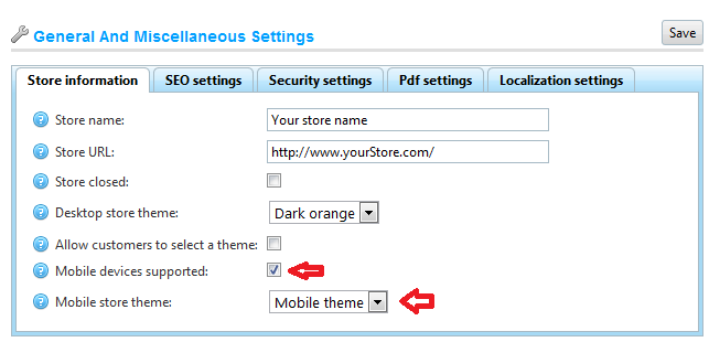 nopCommerce mobile theme settings
